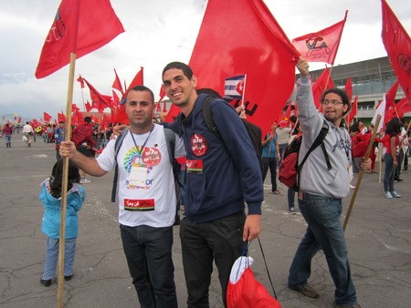 Arafat Badarneh and Roi Khenin, members of the leadership of the Young Communist League of Israel to the 18th World Festival of Youth and Students, held in Ecuador (Photo: Al Ittihad)