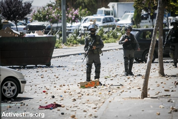 Israeli forces seen during a protest following the kidnapping and murder of a Palestinian teen, occupied East Jerusalem, July 2, 2014. (Photo: Activestills)