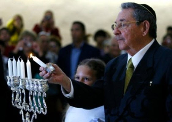 Cuban President Raul Castro during a Hanukkah festivity at the Jewish community in Havana.