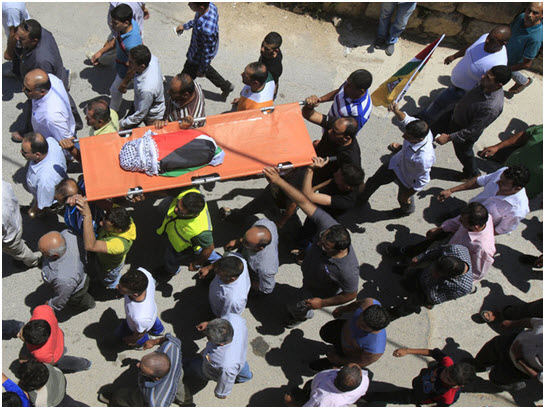 The funeral on Friday, July 31, of Ali Saad Dawabsha, age one-and-a-half, who was murdered by extreme-right Israeli settlers