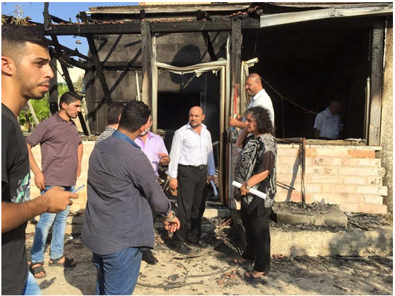 MK Aida Touma-Sliman (Hadash - Joint List) during a visit at the house of Dawabsha family, in the village of Duma