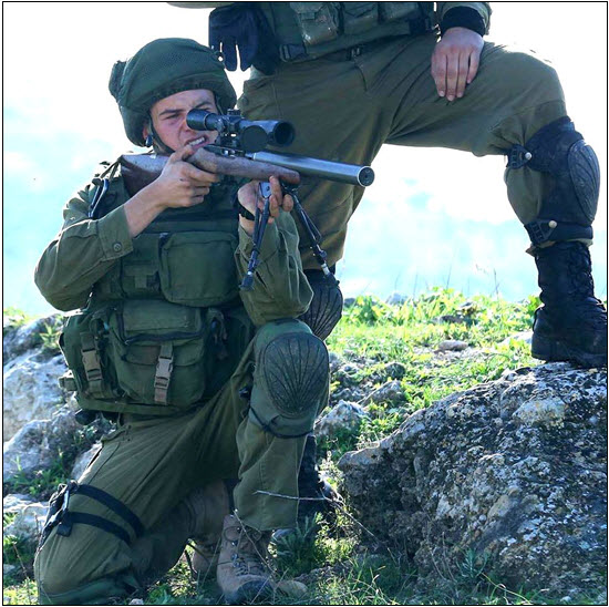 Israeli army sniper firing 0.22 bullets at Palestinian stone throwers, al-Nabi Saleh, December 5, 2014
