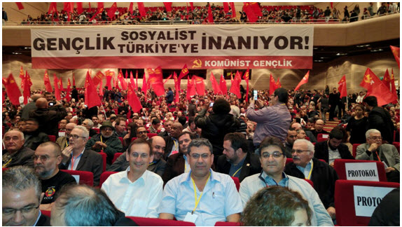 CPI Secretary General Adel Amer, center, and MK Dov Khenin, seated to his left in the picture, during the 17th International Meeting of Communist and Workers’ Parties held in Istanbul, (30-31 October to 1 November, 2015)