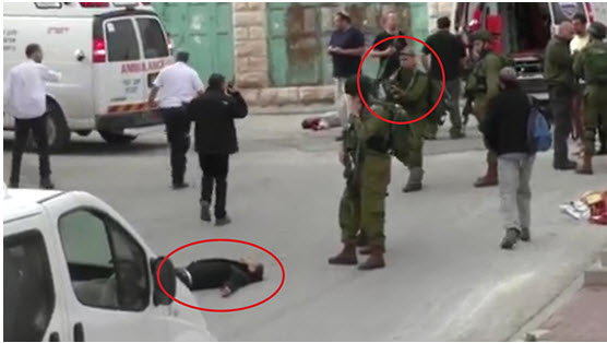 Footage from the B'Tselem video documenting the extrajudicial execution in Hebron, March 24, 2016