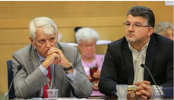 European Union ambassador to Israel Lars Faaborg-Andersen and Hadash MK Youseef Jabareen (Joint List) at the conference in the Knesset on Wednesday, July 27