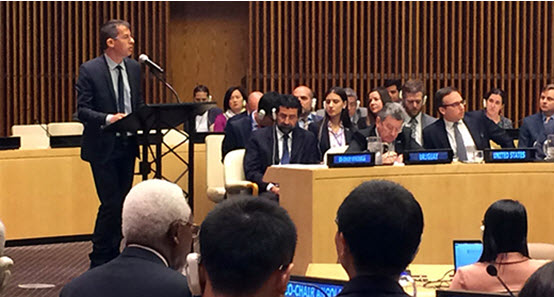 B'Tselem director Hagai El-Ad speaks at a special UN Security Council meeting held in New York last Friday, October 14.
