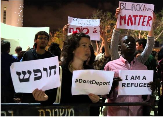 A demonstration for asylum seekers rights in Tel Aviv