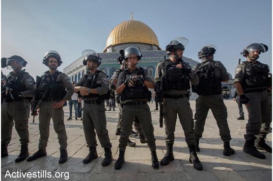 Israeli police stationed in the al-Aksa Mosque compound on Thursday, July 27