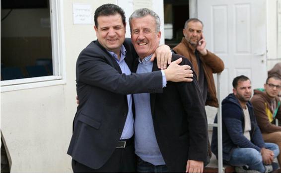 MK Ayman Odeh with Bassem Tamimi, Ahed’s father, outside the Ofer Military Court
