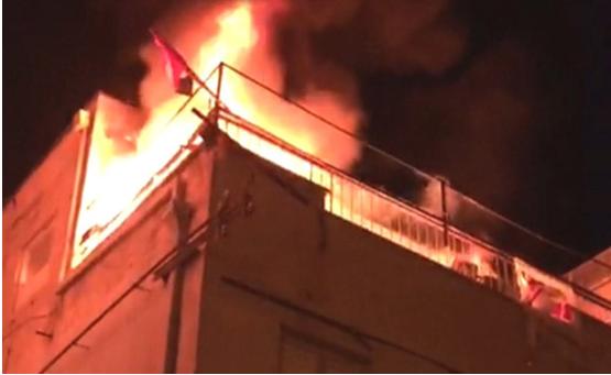 Tel Aviv headquarters of Hadash and the Communist Party of Israel in flames, Wednesday, January 31