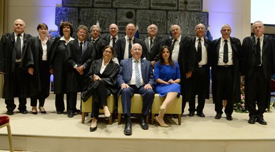 President Reuven Rivlin, Justice Minister Ayelet Shaked and the justices of the Supreme Court, September 2017