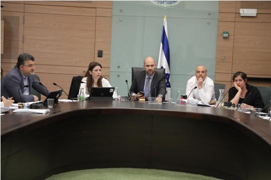 The special joint meeting of the Knesset’s House Committee and the Constitution, Law and Justice Committee on Tuesday, March 13; first from left: Hadash MK Youssef Jabareen