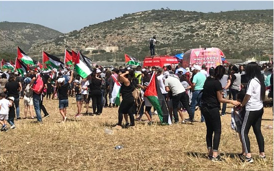 Participants in the "March of Return," last Thursday, April 19, near Athlit in northern Israel