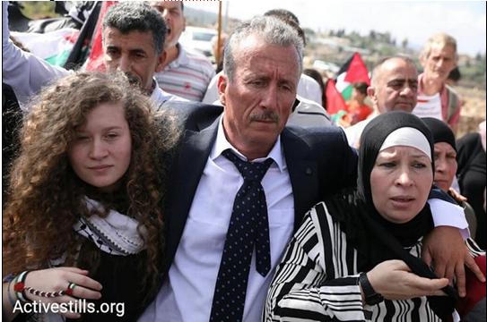 Ahed, Bassem and Nariman Tamimi after the release of the mother and daughter on route to their home village of Nabi Saleh, July 29, 2018