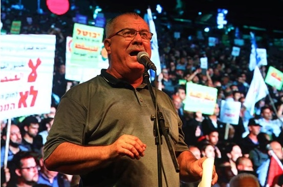 Mohammad Barakeh, Chairman of the Arab High Follow-up Committee, during the mass demonstration held in Tel Aviv, Saturday night, against the racist Nation-State Law