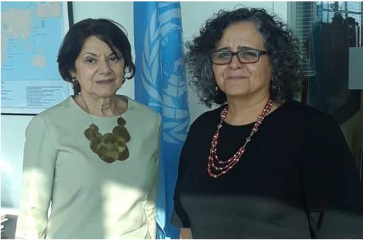 UN Undersecretary for Political Affairs, Rosemary DiCarlo, left, and MK Aida Touma-Sliman during their meeting at the UN headquarters in New York, August 23, 2018