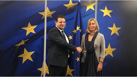 MK Odeh and the European Union foreign policy chief Federica Mogherini in Brussels