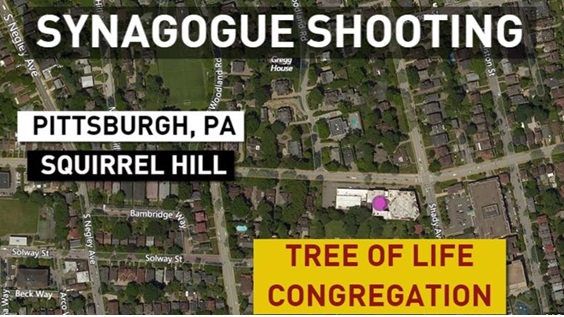 Aerial view of the location of the Pittsburgh synagogue massacre