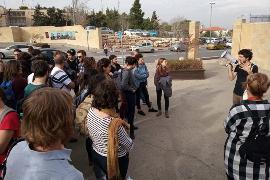 Hebrew University of Jerusalem students demonstrate against the eviction of Palestinian residents from their homes.