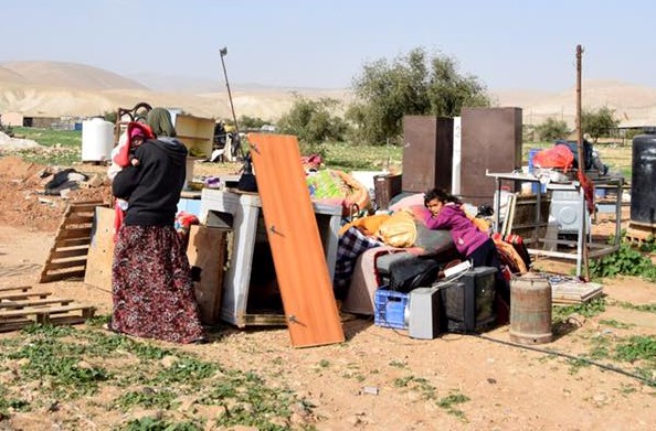 Palestinians in the wake of the demolition of their home in the Jordan Valley, January 17, 2019