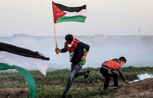 Palestinian demonstrators during one Friday's Great March of Return protests