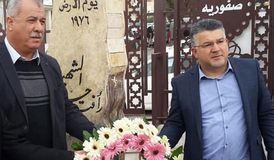 Head of the Higher Follow-up Committee of the Arab Citizens in Israel and former Hadash MK, Mohammed Barakeh and Hadash MK Yousef Jabareen during the Land Day commemoration, on Saturday, March 20, in Sakhnin