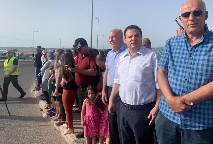 Demonstrators at the Tamra junction in the Galilee; second for right, Hadash MK Ayman Odeh