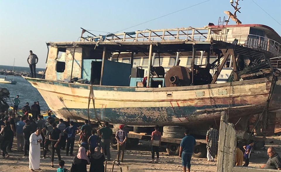 The boat of the Gaza fisherman Abdel Ma'ati Habil, which was seized by the Israeli navy in September 2016 and returned to the Strip on July 1, 2019