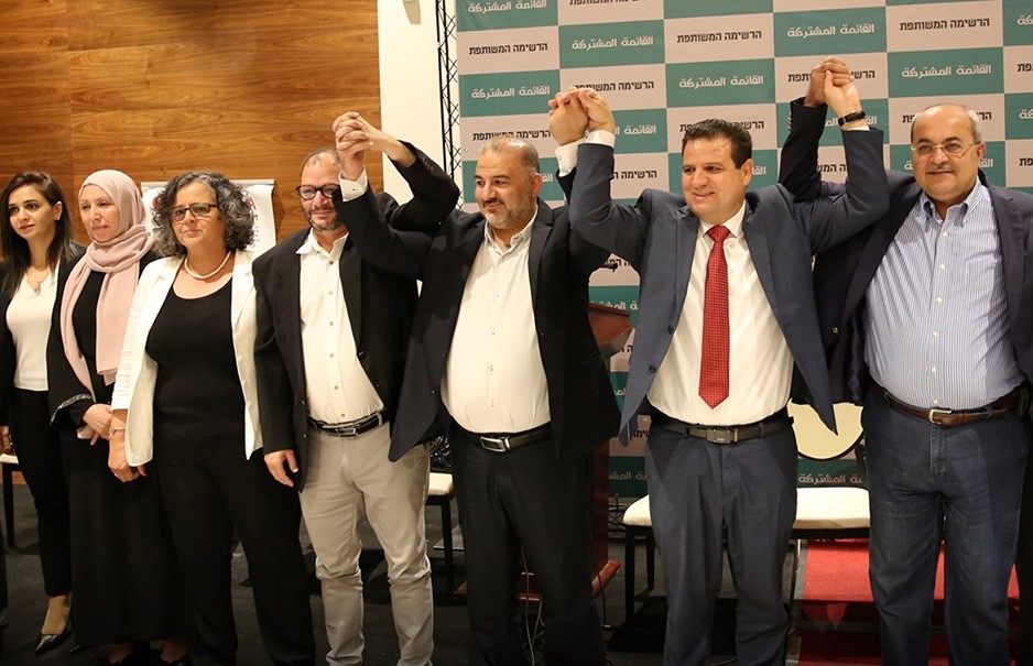 Joint List candidates at the end of the press conference held in Nazareth on Saturday, July 27; second from right, Joint List leader, MK Ayman Odeh