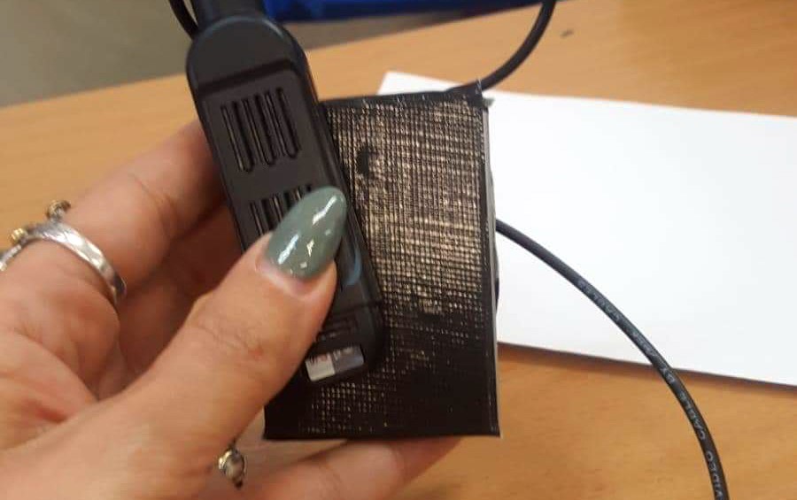 One of some 1,200 miniature cameras smuggled into polling stations in Arab communities in Israel by paid Likud observers during April 9’s elections for the 21st Knesset