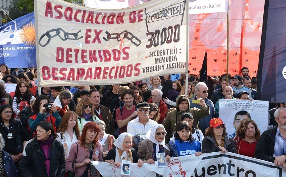 A demonstration in Buenos Aires of former political prisoners during the 7 year military dictatorship in Argentina
