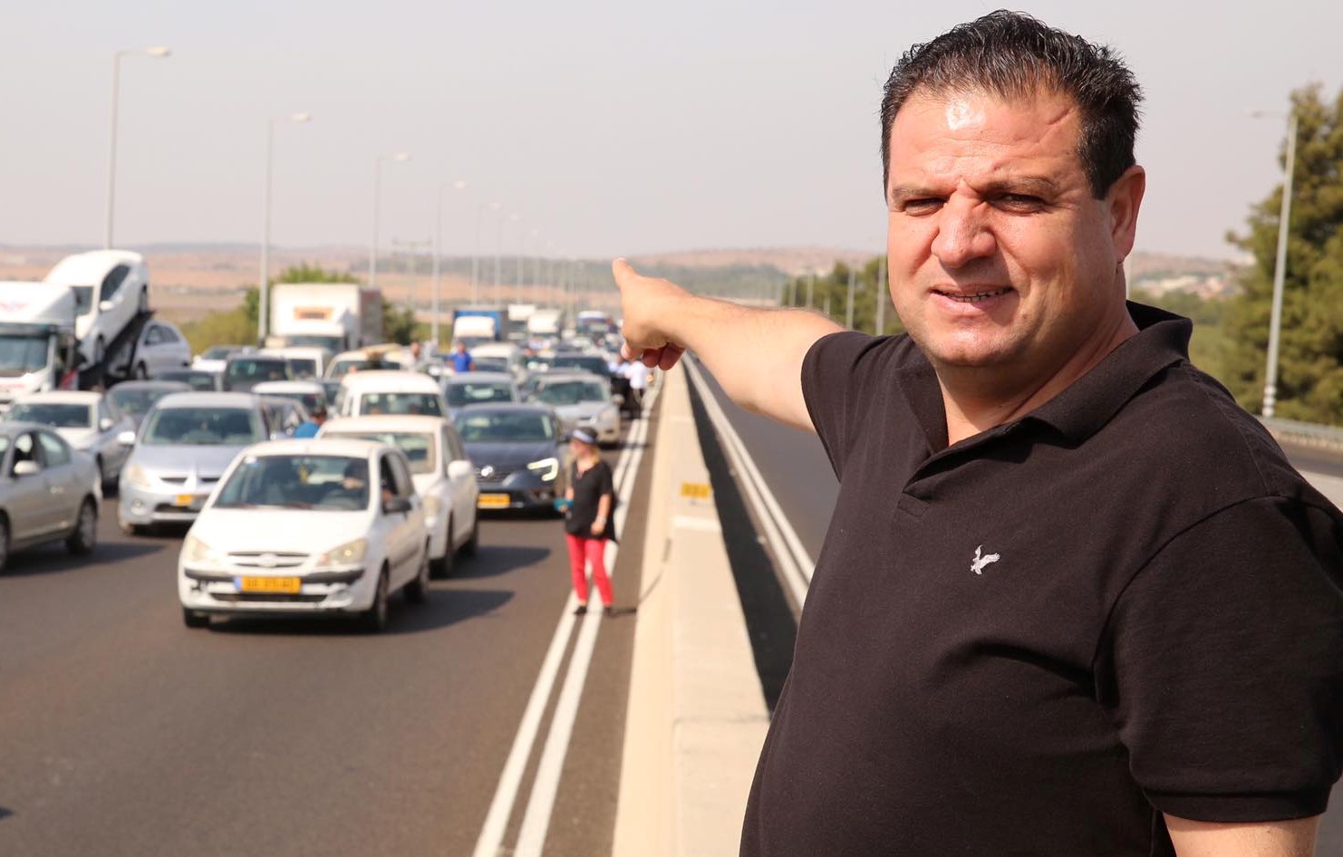 Joint List chairman MK Ayman Odeh (Hadash) with other participants in the protest convoy to Jerusalem that was held on Thursday morning, October 10