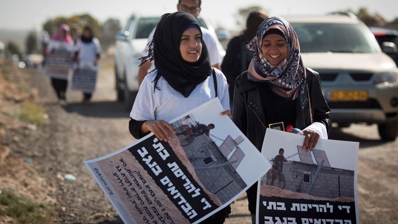 Arab-Bedouin teens marching to Jerusalem to protest the demolition of their communities' homes in the Negev