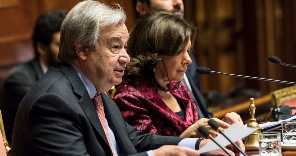 UN Secretary-General António Guterres addresses a special session of the Italian parliament on Wednesday, December 18. 