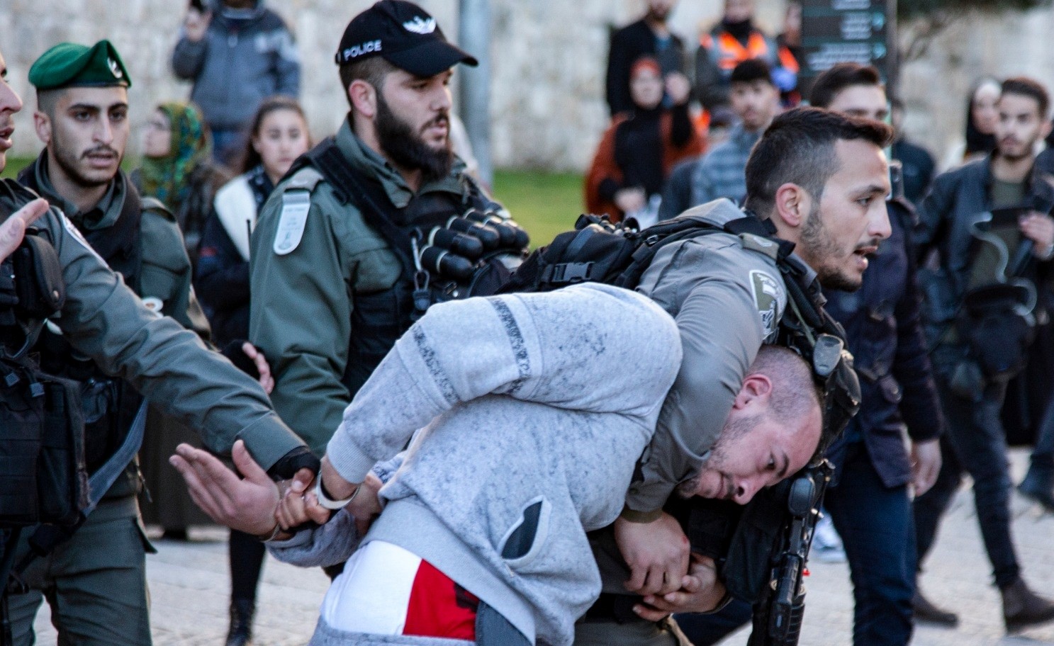 Israeli police forces suppress a protestor demonstrating against the Trump administration’s plan, Jerusalem, January 29, 2020. Clashes have been taking place in the West Bank since the US announced its so-called "Deal of the Century" on January 28.