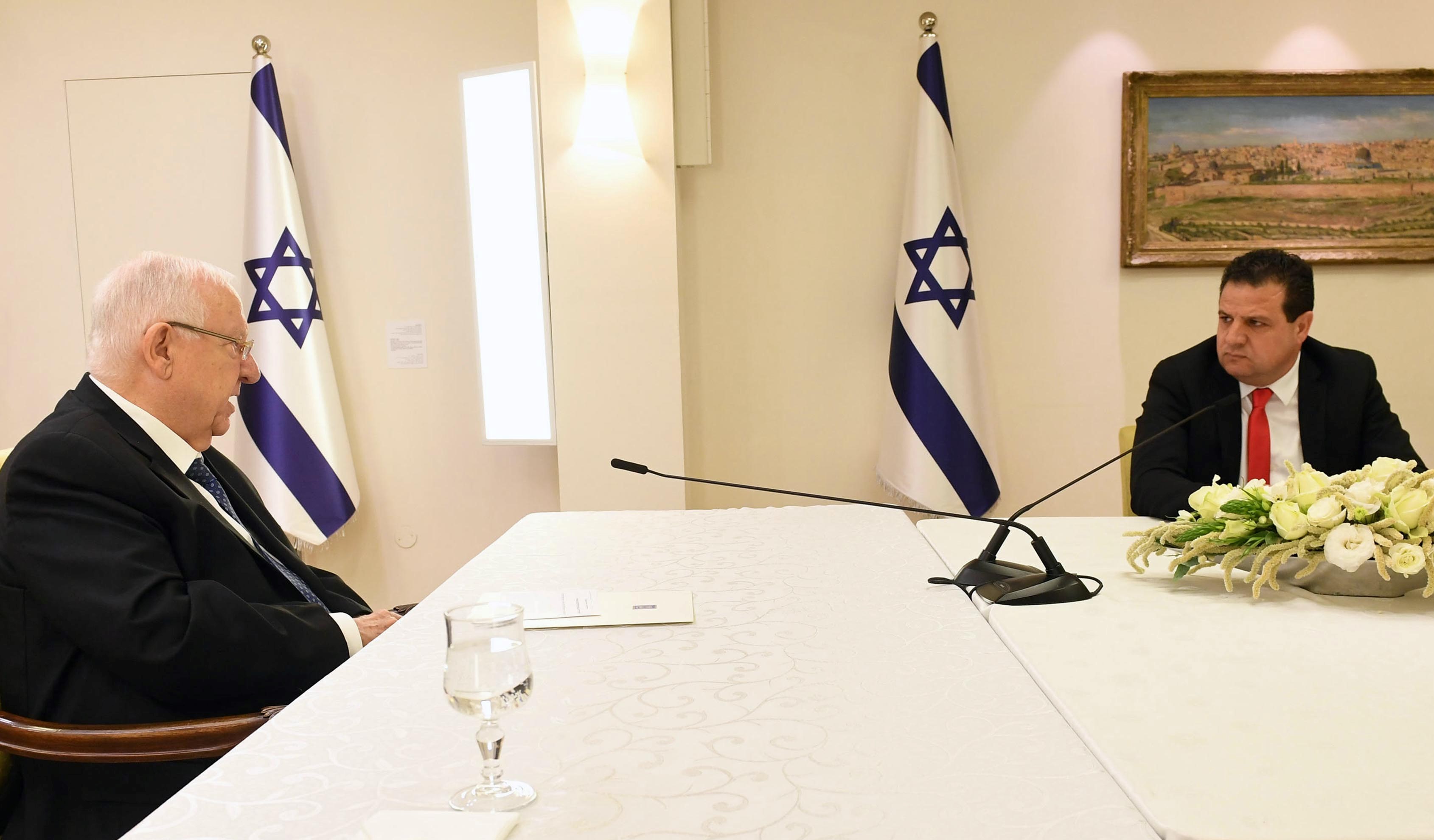 President Reuven Rivlin during his meeting with MK Ayman Odeh and other representatives of the Joint List on Sunday, March 15, 2020