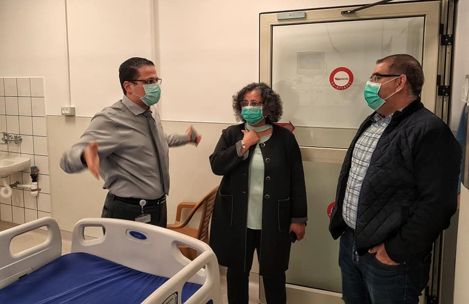 MK Aida Touma-Sliman (center) during a visit, last Sunday, March 29, at the English Hospital in Nazareth