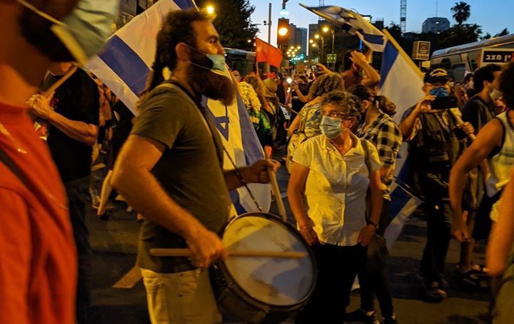 Anti-Netanyahu demonstrators near the Prime Minister's Official Residence on Balfour Street in west Jerusalem, July 14, 2020