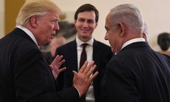 President Donald Trump, Israel Prime Minister Benjamin Netanyahu and Jared Kushner confer in Jerusalem, May 22, 2017.