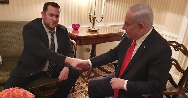 Yossi Dagan (left) meets with Prime Minister Benjamin Netanyahu in the Blair House in Washington DC, January 27, 2020.