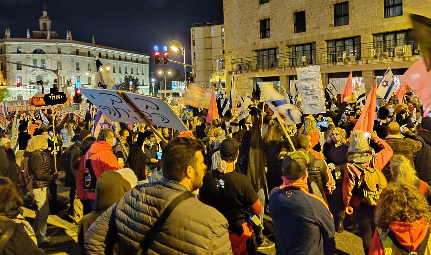 Demonstrators near the Prime Minister’s official residence in Jerusalem, Saturday, November 21, 2020