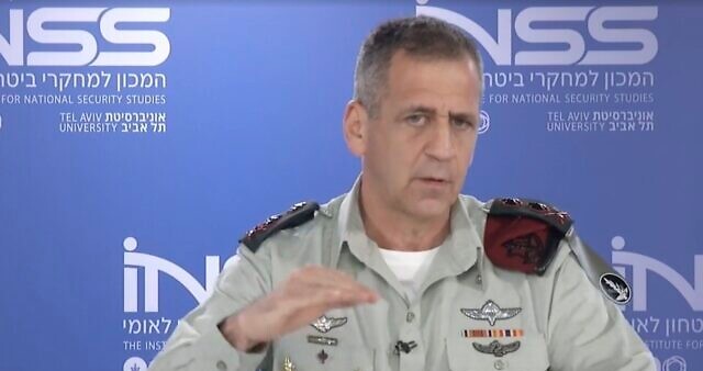 Israel's military Chief of Staff Lt. General Aviv Kohavi addresses the audience of the Institute for National Security Studies' annual conference, January 26, 2021.