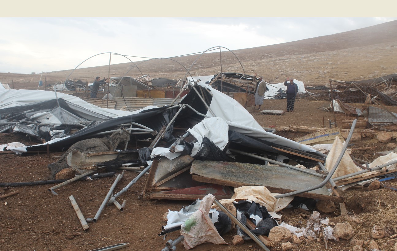 Remains of Khirbet Hamsa al-Fawqa in the northern Jordan Valley following Israel's demolition of the hamlet on Wednesday, February 3, 2021