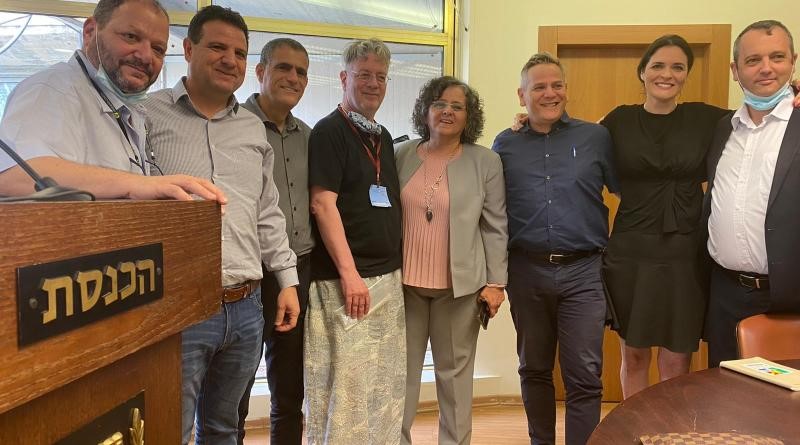 Hadash, Labor and Meretz lawmarkers meet in solidarity with Prof. Oded Goldreich at the Knesset in Jerusalem, April 19, 2021.