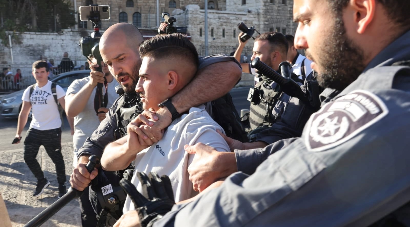 Israeli occupation forces suppress a demonstration in East Jerusalem last Friday, June 19, in which Palestinians protested settlers' being permitted to chant and incite against Palestine and the Prophet Mohammed during Israel's jingoistic "Flag March" three days earlier.