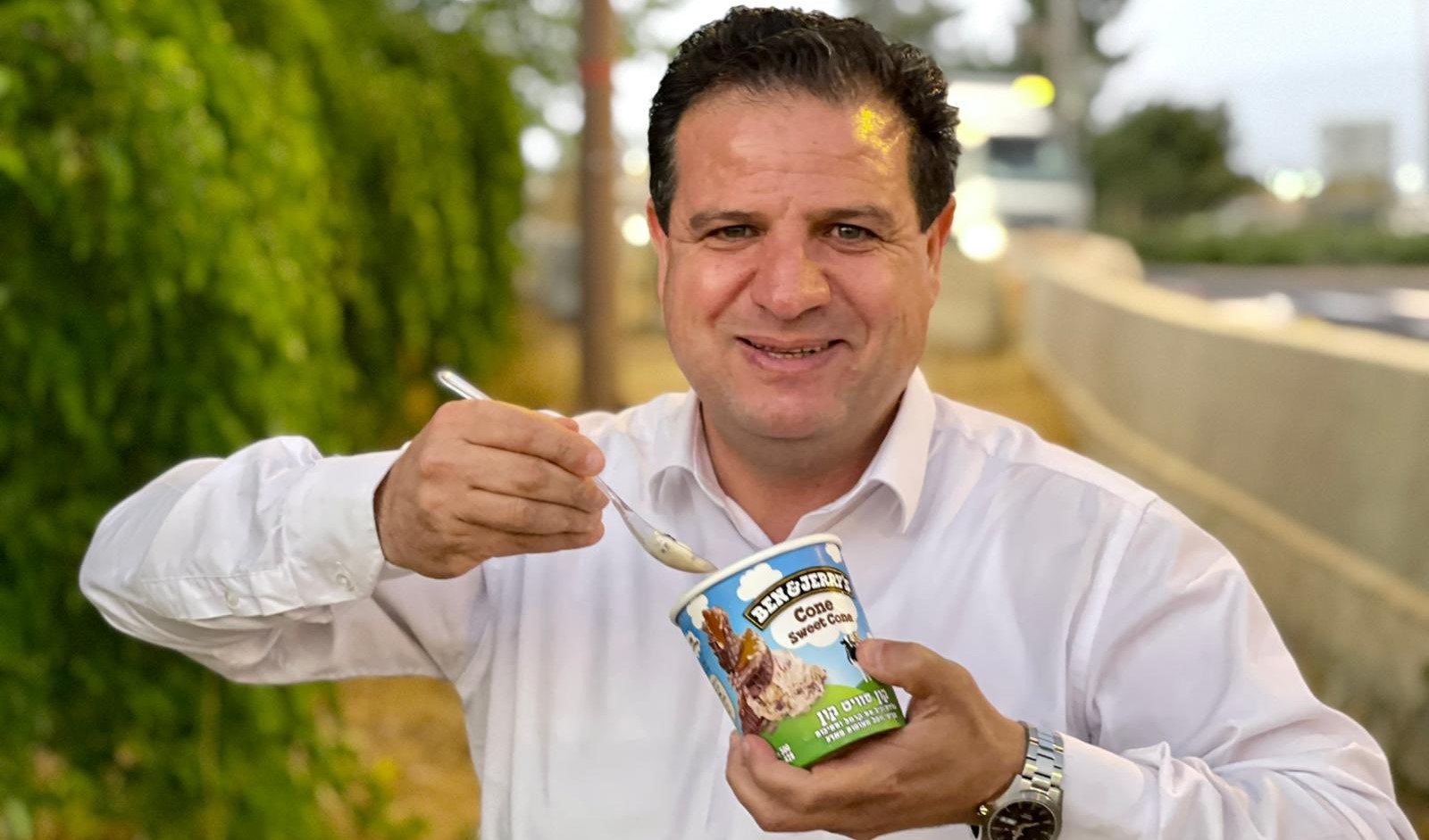 Hadash MK Ayman Odeh, leader of the Joint List, tweeted this photograph of himself eating a tub of Ben & Jerry’s "Cone Sweet Cone" ice cream, Tuesday, July 13.