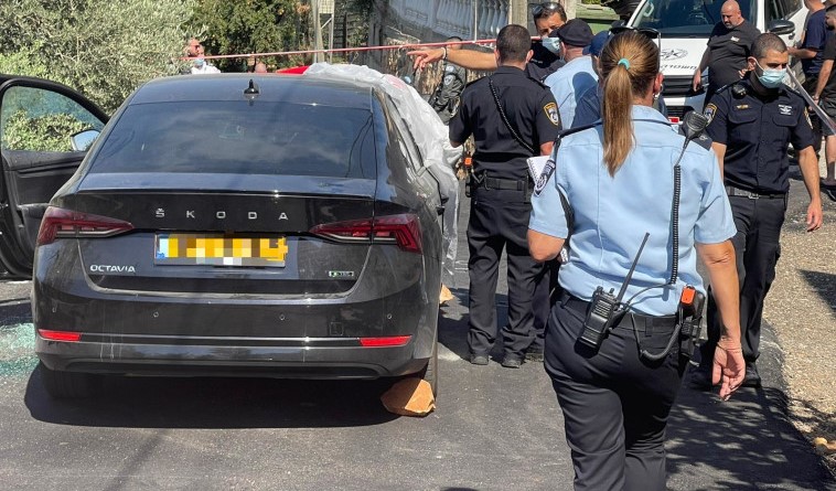 The scene of the crime in which Saher Ismail, 50, was shot dead Sunday morning while sitting in his car outside his home in the northern town of Rameh, August 15, 2021.