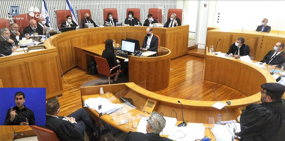 Adalah General Director Atty. Hassan Jabareen (wearing a cap in the lower right corner of the photograph) during a session of the Supreme Court in Jerusalem
