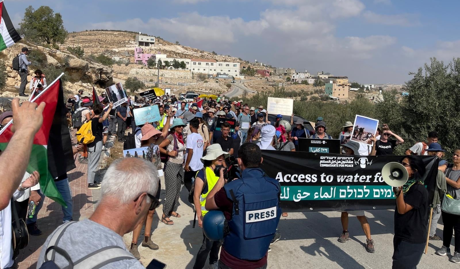 Israelis and Palestinians marched together in the occupied West Bank on Saturday, October 2, to demand access to adequate potable water for the villagers of Al-Mufqara.