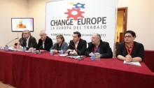 Leading members of the European Left during a press conference at the end of the Congress held in Madrid (Photo: Mundo Obrero)